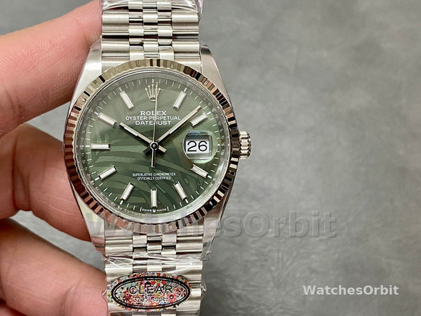 Rolex Datejust 36mm Fluted Bezel Green Palm Index Dial Jubilee 126234 0047