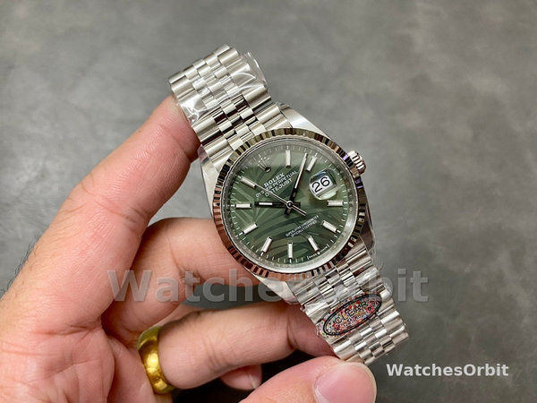 Rolex Datejust 36mm Fluted Bezel Green Palm Index Dial Jubilee 126234 0047