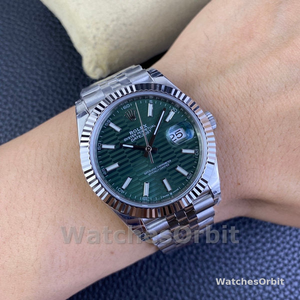 Rolex Datejust 41mm Stainless Steel 126334 0030 Mint Green Dial Fluted Jubilee