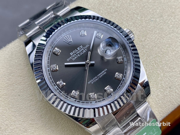 Rolex Datejust m126334 0005 Fluted Bezel Dark Rhodium Grey Dial 41MM Mens Replica Watch