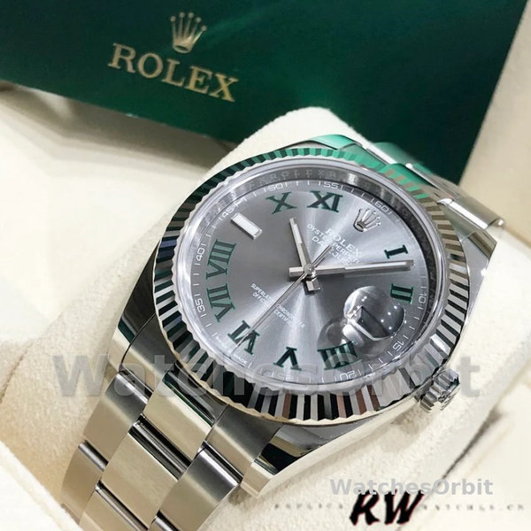 Rolex Datejust m126334 0021 Fluted Bezel Grey Wimbledon Dial 41MM Mens Replica Watch