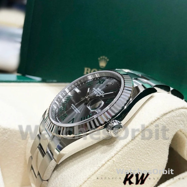 Rolex Datejust m126334 0021 Fluted Bezel Grey Wimbledon Dial 41MM Mens Replica Watch