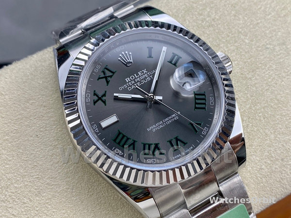 Rolex Datejust m126334 0021 Fluted Bezel Grey Wimbledon Dial 41MM Mens Replica Watch