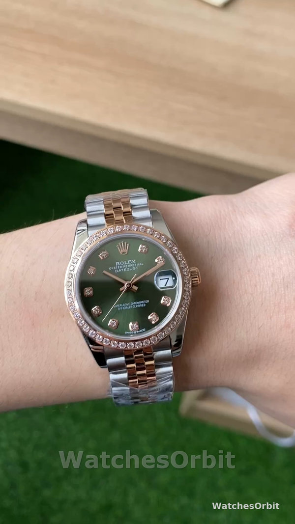 Rolex Datejust Olive Green Diamond Steel & Rose Gold 279381RBR 0007 Lady Watch