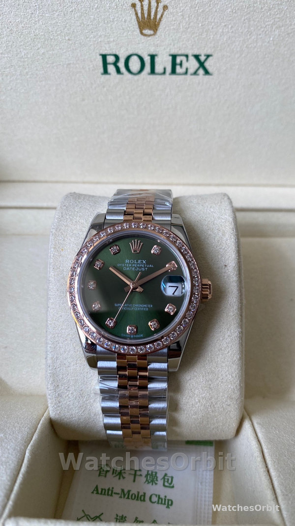 Rolex Datejust Olive Green Diamond Steel & Rose Gold 279381RBR 0007 Lady Watch