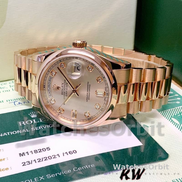 Rolex Day-Date 118205 Pink Diamond Dial 36mm Unisex Replica Watch