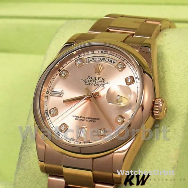 Rolex Day-Date 118205 Rose Gold Pink Diamond Dial 36mm Unisex Replica Watch