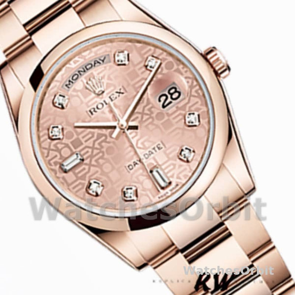 Rolex Day-Date 118205 Rose Gold Pink Jubilee Diamond Dial 36mm Unisex Replica Watch