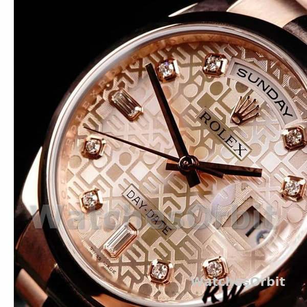 Rolex Day-Date 118205 Rose Gold Pink Jubilee Diamond Dial 36mm Unisex Replica Watch