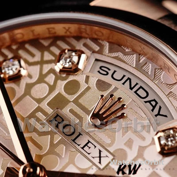 Rolex Day-Date 118205 Rose Gold Pink Jubilee Diamond Dial 36mm Unisex Replica Watch