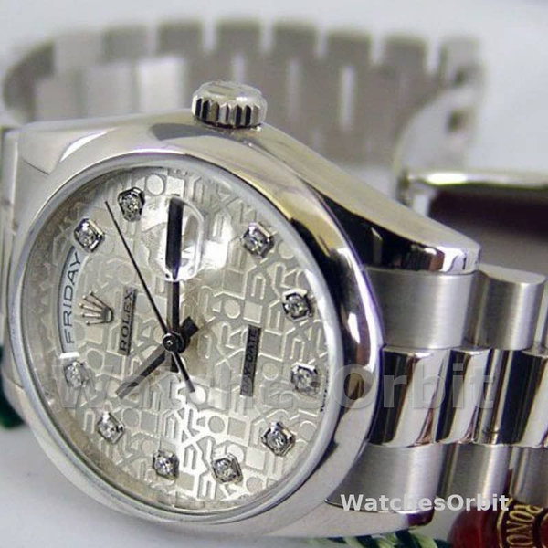 Rolex Day-Date 118206 Jubilee Silver Dial Diamonds 36mm Unisex Replica Watch