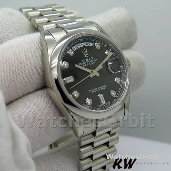 Rolex Day Date 118206 Platinum Black Diamond Dial 36mm Unisex Replica Watch