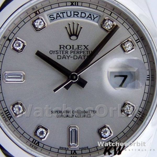 Rolex Day-Date 118206 Silver Diamond Dial Platinum 36mm Unisex Replica Watch