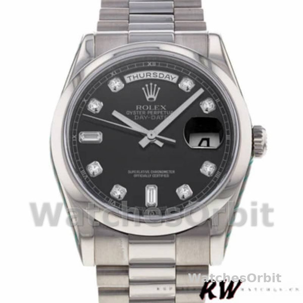 Rolex Day-Date 118209 Black dial white gold 36mm Unisex Replica Watch