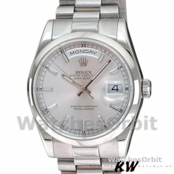 Rolex Day-Date 118209 Silver Dial White Gold 36mm Unisex Replica Watch