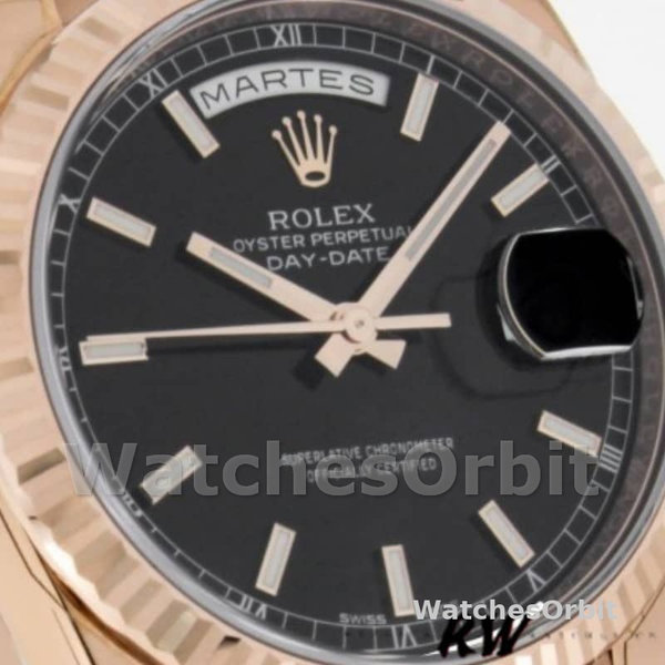Rolex Day-Date 118235 Black Dial Fluted Bezel 36mm Unisex Replica Watch
