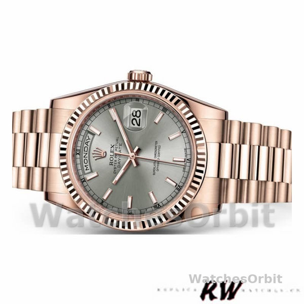 Rolex Day-Date 118235 Rhodium Grey Dial Rose Gold 36mm Unisex Replica Watch