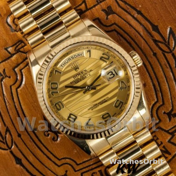 Rolex Day-Date 118238 Arabic Numeral Wave Champagne Dial Yellow gold 36mm Unisex Replica Watch