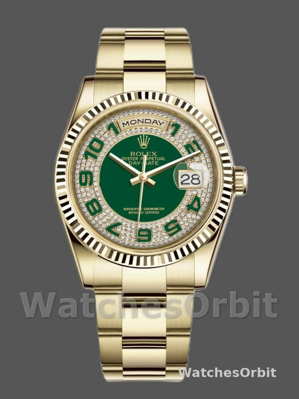 Rolex Day-Date 118238 Green Diamond Pave Dial 36mm Unisex Replica Watch