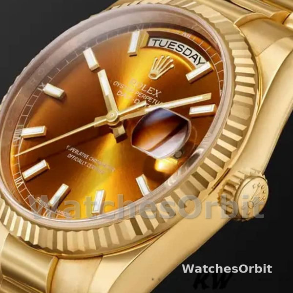 Rolex Day-Date 118238 Index Cognac Dial Fluted Bezel 36mm Unisex Replica Watch