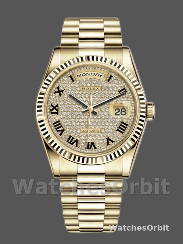 Rolex Day-Date 118238 Pave diamond dial 36mm Unisex Replica Watch