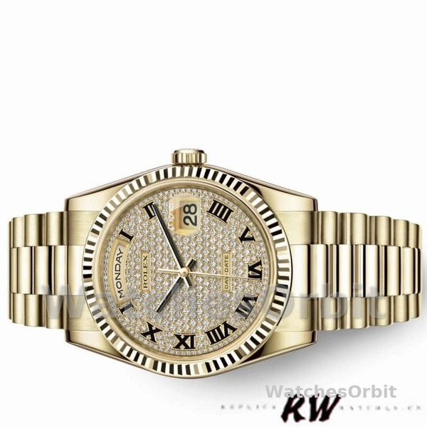 Rolex Day-Date 118238 Pave diamond dial 36mm Unisex Replica Watch