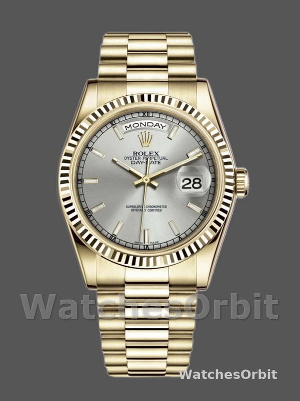 Rolex Day-Date 118238 Silver dial Fluted Bezel 36mm Unisex Replica Watch