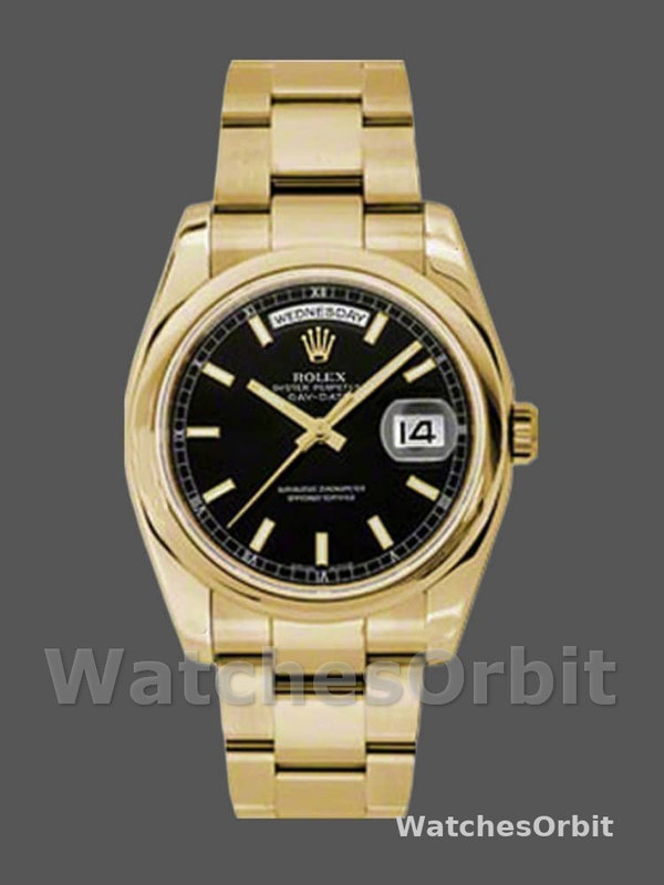 Rolex Day Date 118238 Yellow Gold Black Dial Stainless Steel 36mm Mens Replica Watch