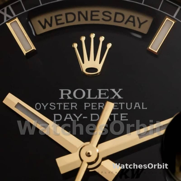 Rolex Day Date 118238 Yellow Gold Black Dial Stainless Steel 36mm Mens Replica Watch