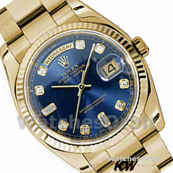 Rolex Day-Date 118238 Yellow Gold Blue Diamond Dial Unisex Replica Watch