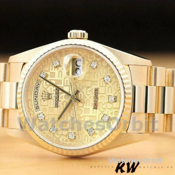 Rolex Day-Date 118238 Yellow Gold Champagne Jubilee Diamond Dial 36mm Unisex Replica Watch