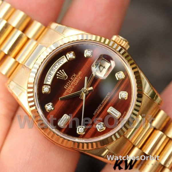 Rolex Day-Date 118238 Yellow Gold Diamond Bulls Eye Dial 36mm Unisex Replica Watch