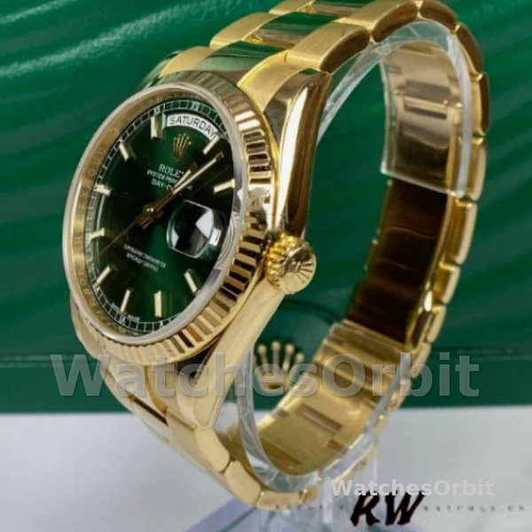 Rolex Day-Date 118238 Yellow Gold Green Dial 36mm Unisex Replica Watch