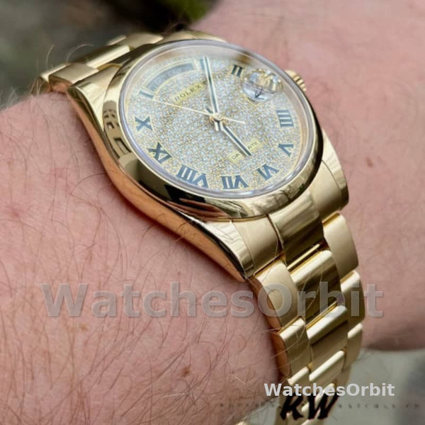 Rolex Day-Date 118238 Yellow Gold Pave diamond dial 36mm Unisex Replica Watch