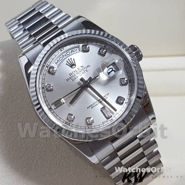 Rolex Day-Date 118239 Silver Diamond Dial 36mm Unisex Replica Watch