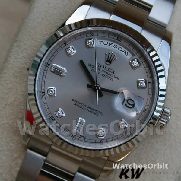 Rolex Day-Date 118239 Silver Diamond Dial fluted bezel 36mm Unisex Replica Watch