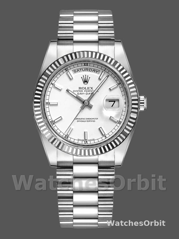 Rolex Day-Date 118239 White Gold White Dial Fluted Bezel 36mm Unisex Replica Watch