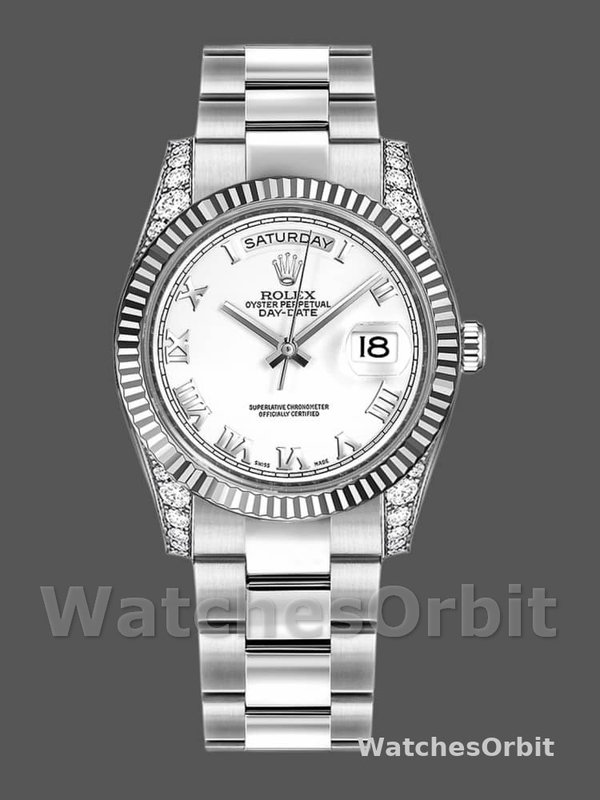 Rolex Day Date 118339 White Gold white Dial Fluted Bezel 36mm Unisex Replica Watch
