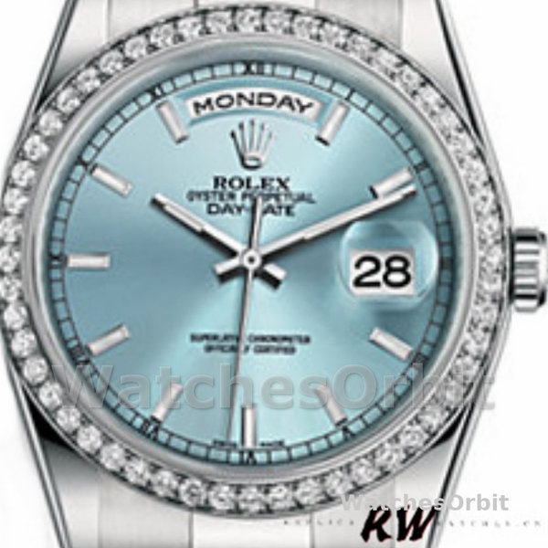 Rolex Day Date 118346 Ice Blue Dial Diamond 36mm Unisex Replica Watch