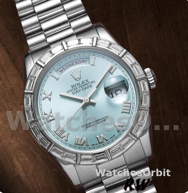 Rolex Day-Date 118366 Ice Blue Dial Diamond Bezel 36mm Unisex Replica Watch