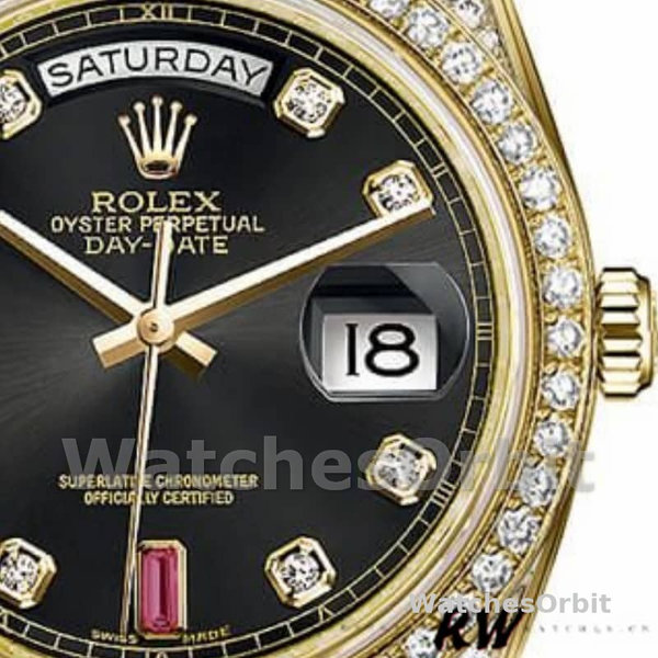 Rolex Day-Date 118388 Black Diamond Rubies Dial 36mm Unisex Replica Watch