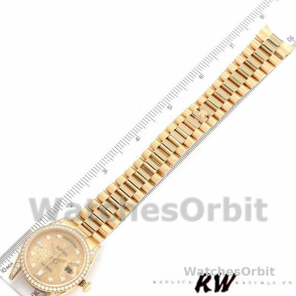 Rolex Day-Date 118388 Yellow Gold Champagne Diamond Dial 36MM Unisex Replica Watch