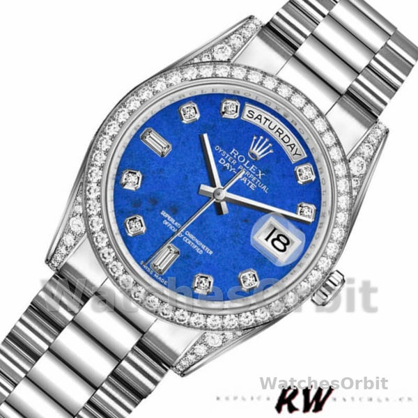 Rolex Day-Date 118389 Diamond Bezel Lapis Lazuli Blue Dial 36MM Unisex Replica Watch