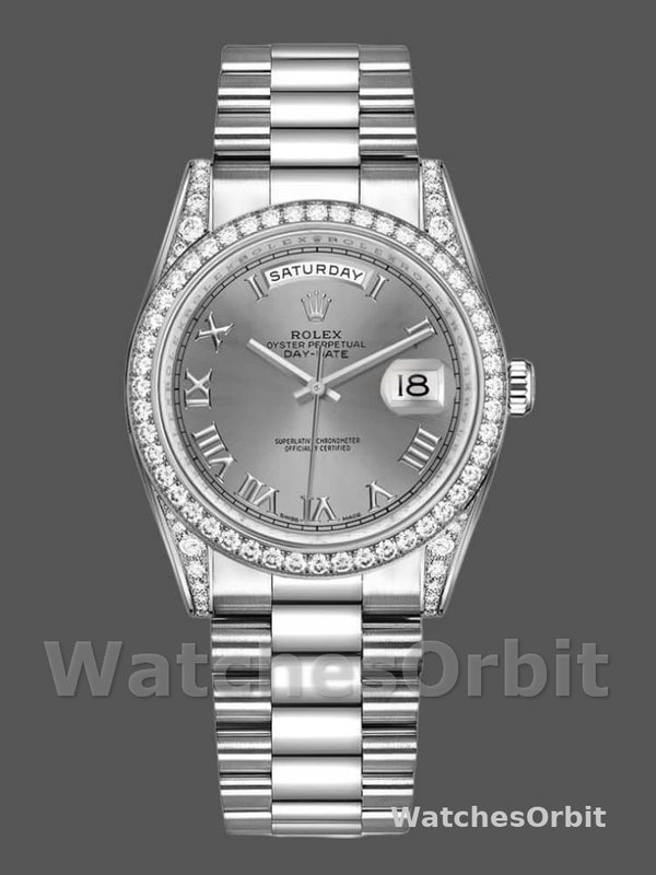 Rolex Day-Date 118389 Rhodium Grey Roman Numeral Dial 36MM Unisex Replica Watch