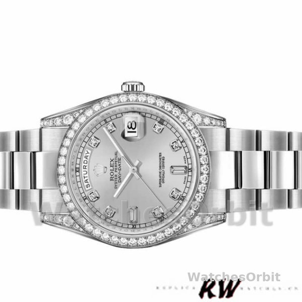 Rolex Day-Date 118389 Silver Diamond dial 36MM Unisex Replica Watch