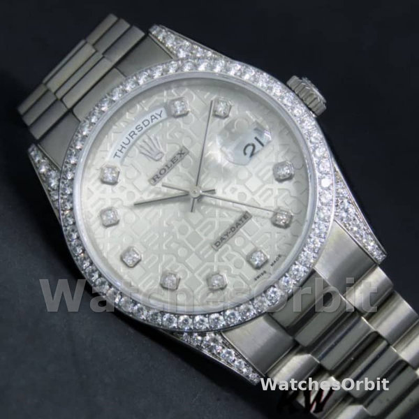 Rolex Day-Date 118389 Silver Jubilee Diamond Dial 36MM Unisex Replica Watch