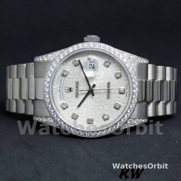 Rolex Day-Date 118389 Silver Jubilee Diamond Dial 36MM Unisex Replica Watch
