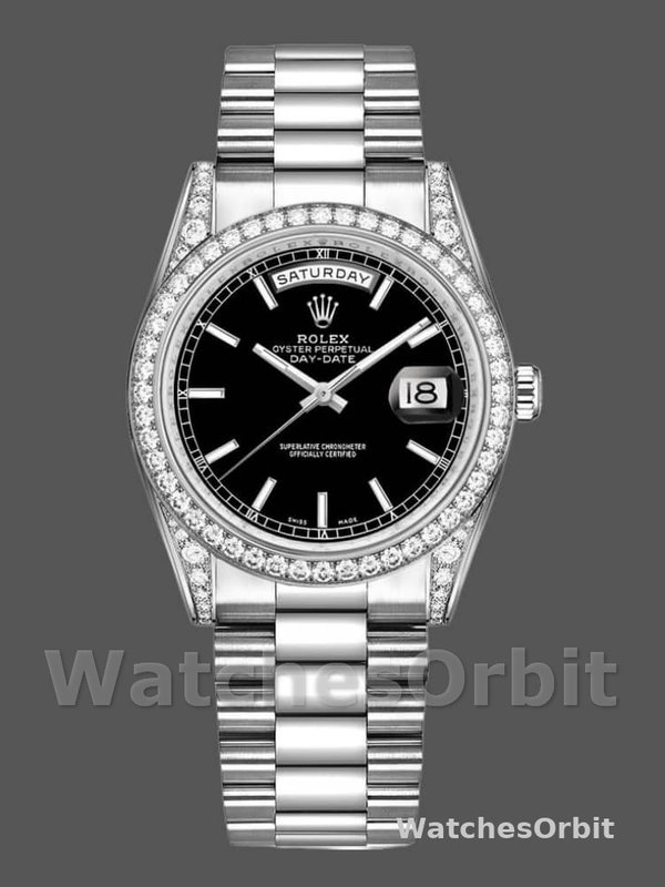 Rolex Day-Date 118389 White Gold Black Index Dial 36MM Unisex Replica Watch