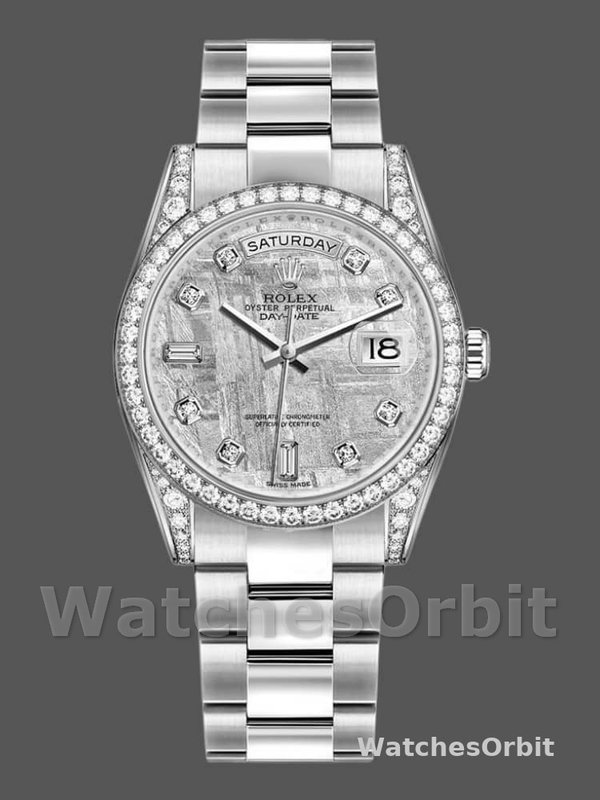 Rolex Day-Date 118389 White Gold Meteorite Grey Dial 36MM Unisex Replica Watch