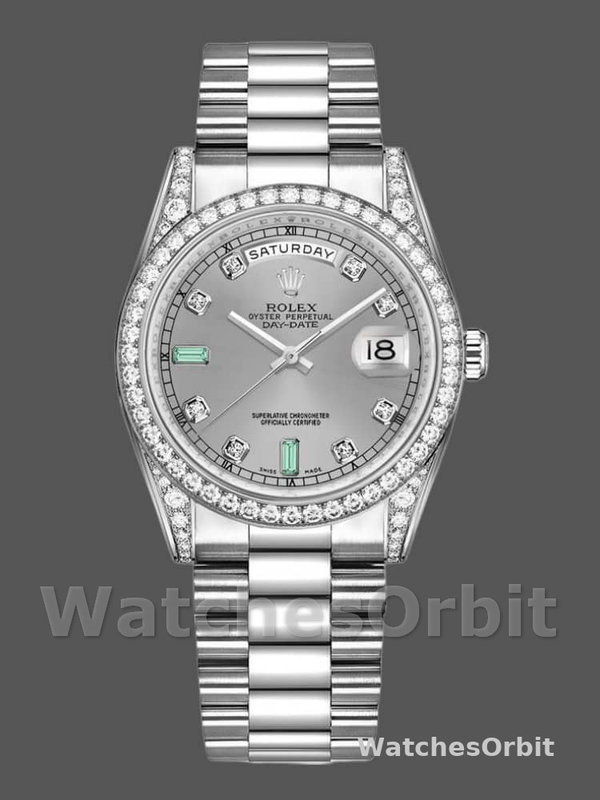 Rolex Day-Date 118389 White Gold Silver Dial 36MM Unisex Replica Watch